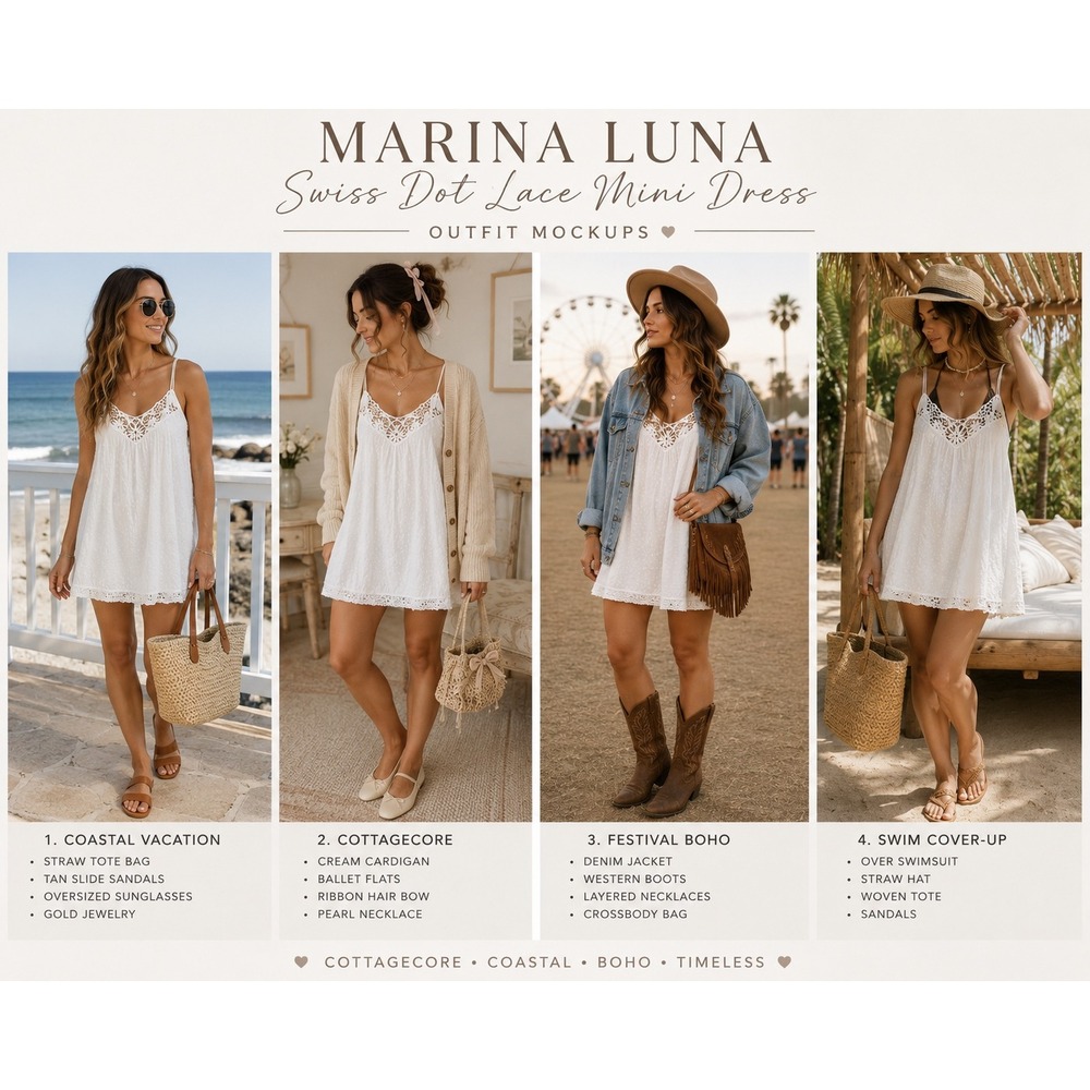 Marina Luna Mini Dress Womens S White Swiss Dot Lace Crochet Boho Summer Coverup